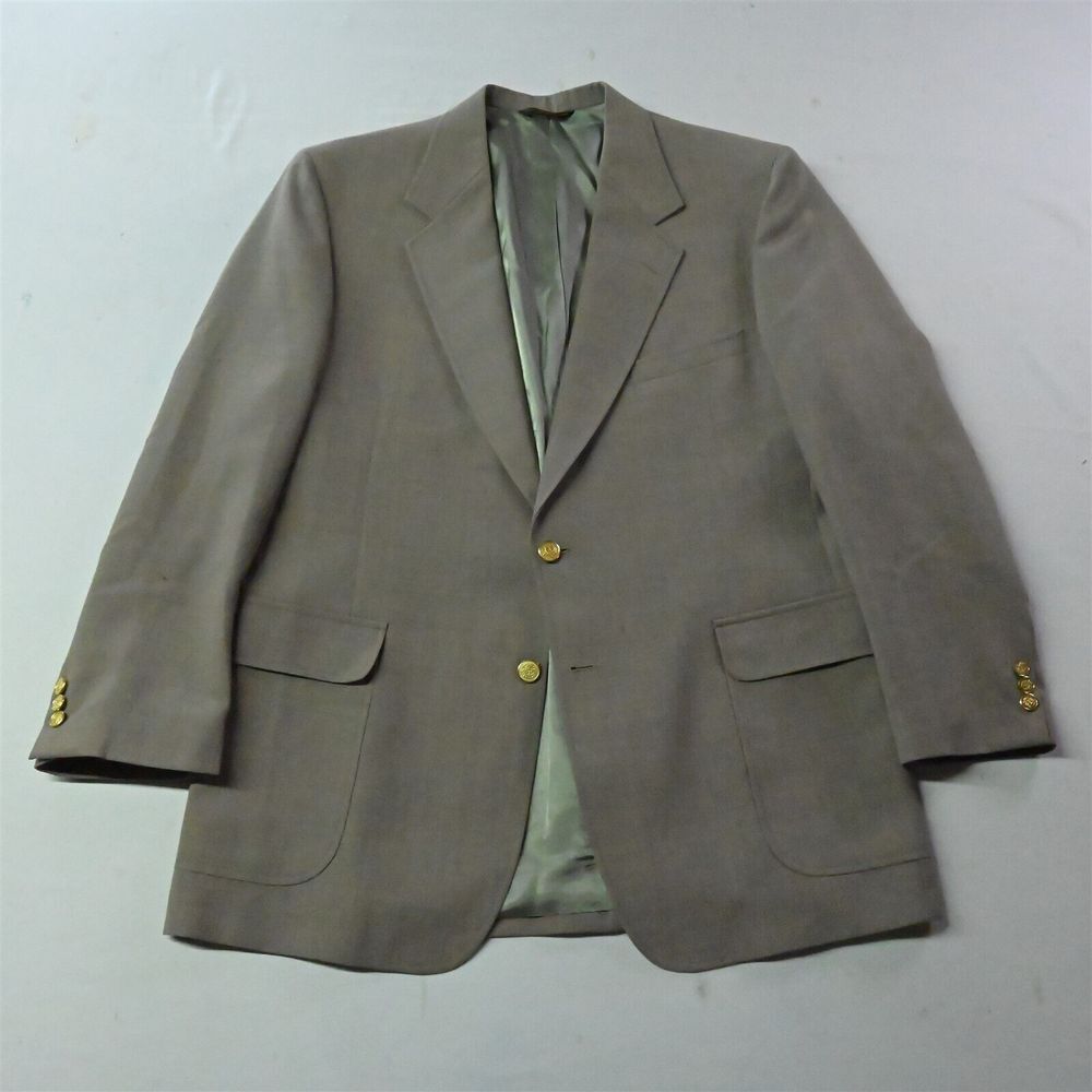 Vtg Lacrosse 46L Khaki Gold Button‎ Mens Blazer Suit Jacket Sport Coat